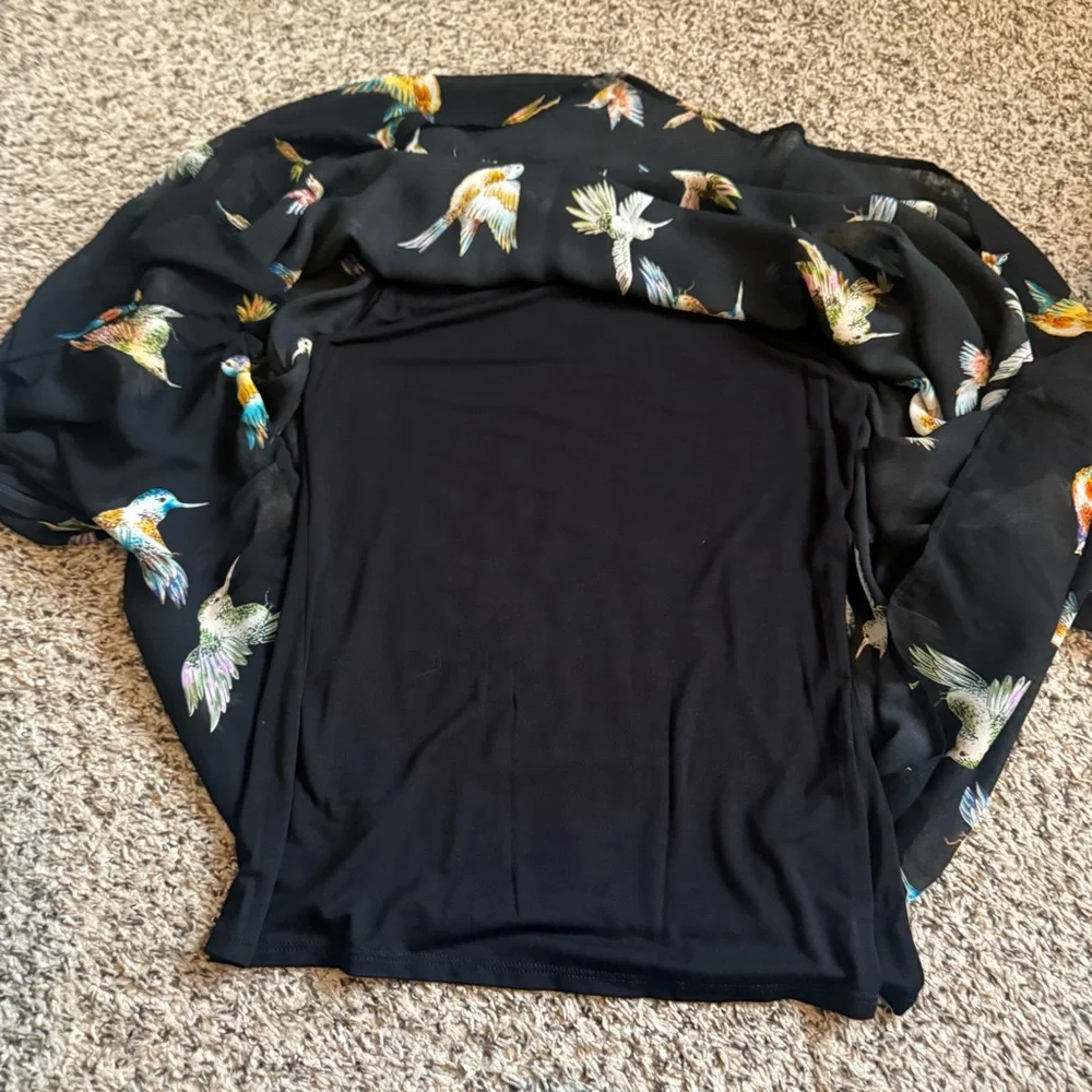 Karen Kane Hummingbird Print Lined Dolman Short Sleeve Flowy Blouse Womens Small - Picture 9 of 14